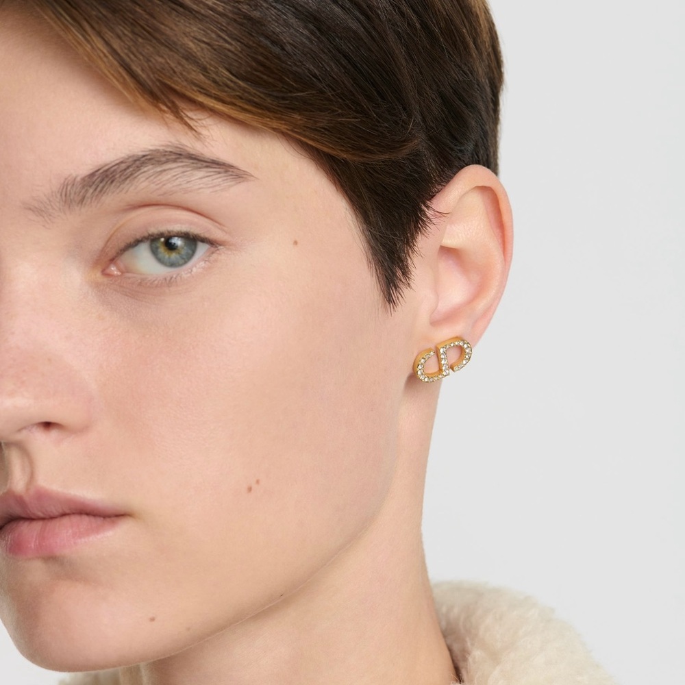 Dior Petit CD Stud EarringsGold-Finish Metal and White Crystals